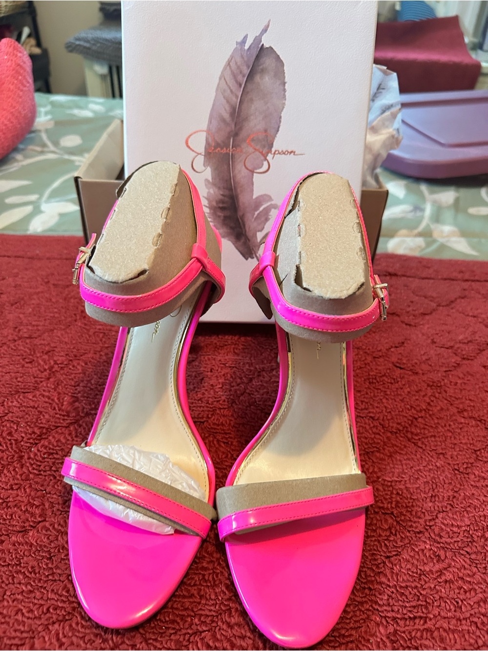 Jessica Simpson Neon Pink Patent Ankle-Strap Heels